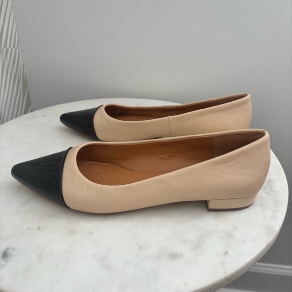 J. Crew Factory Marina Leather Pointy Cap-Toe Flats Beige/Black Preppy Office 6 - Picture 11 of 13